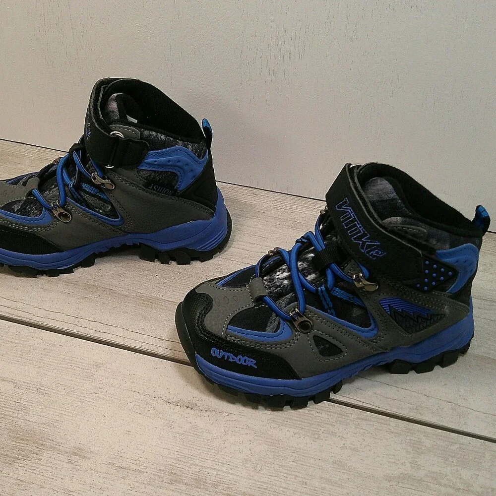 Vitike Kids Hiking Winter Snow Boots Blue Black Camo Waterproof Cleats Size 10.5